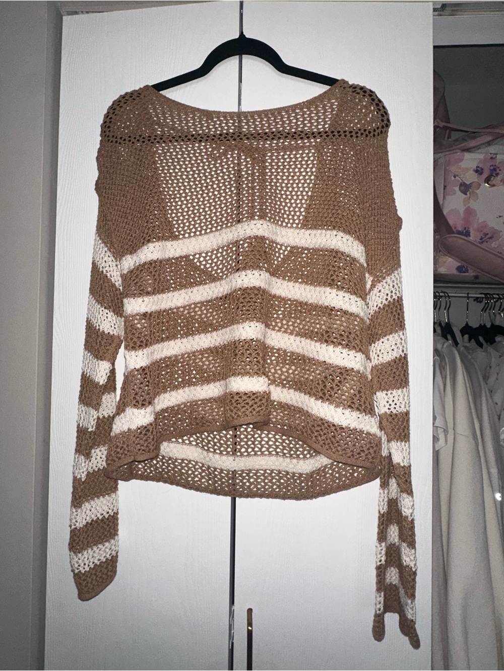 Neutral Stripe Open-Knit Sweater - Taupe & Cream